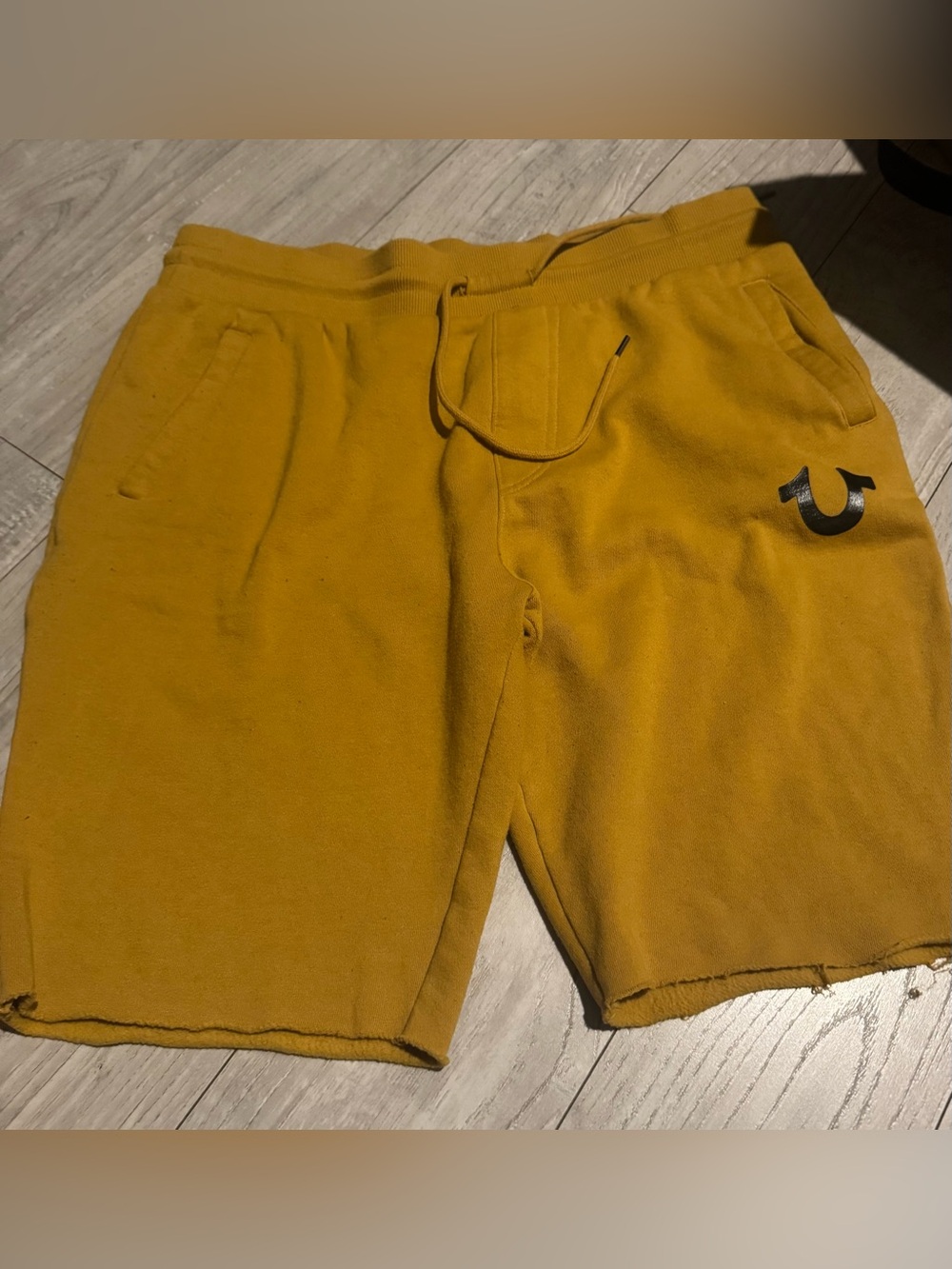 True Religion Men’s Mustard Drawstring Athletic Shorts